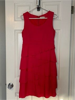 Sleeveless Coral Tiered Ruffle Dress